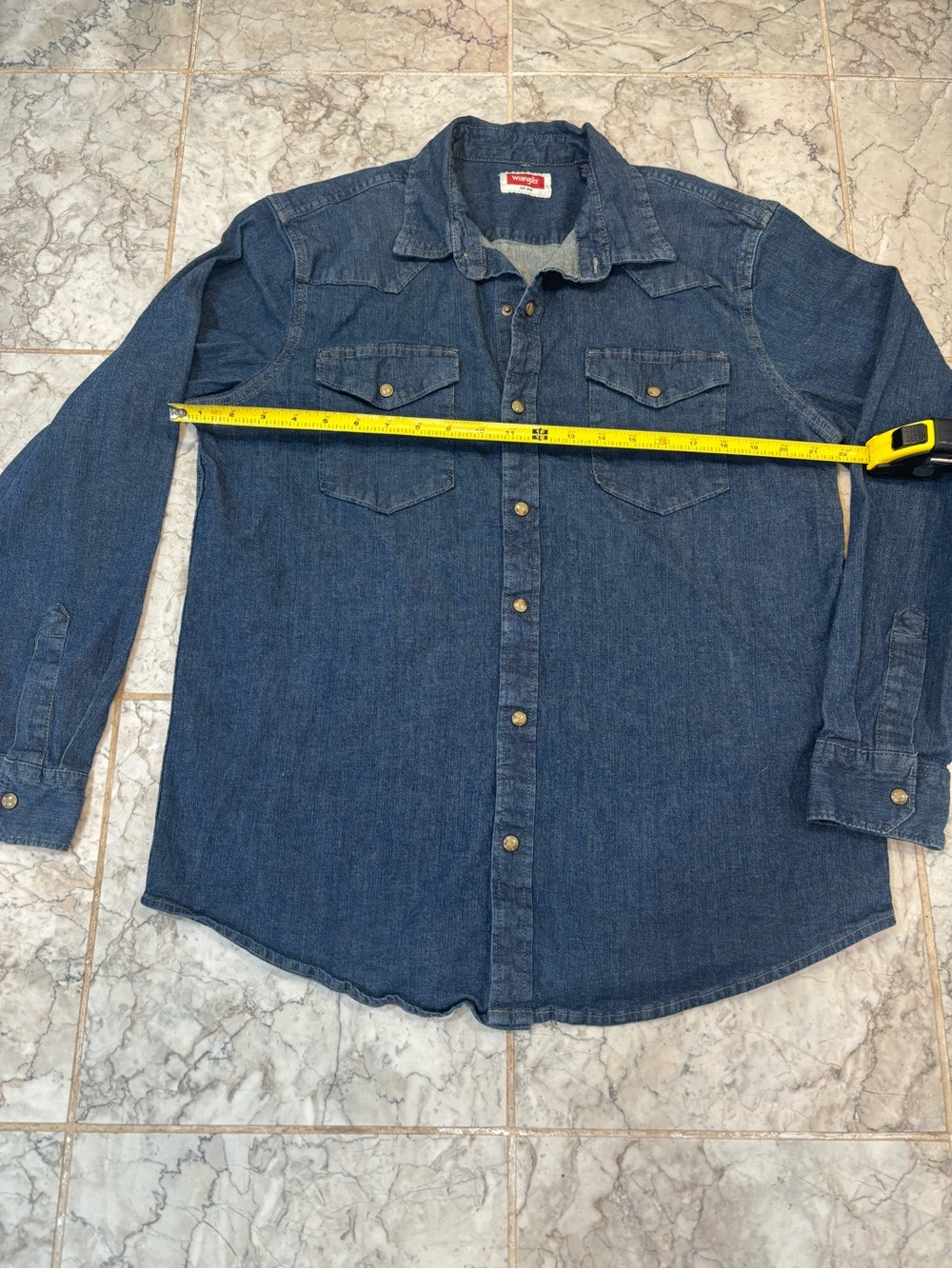 Wrangler Men’s Long Sleeve Pearl Snap Selvedge Denim Button Down Shirt L Exclent - Picture 3 of 5